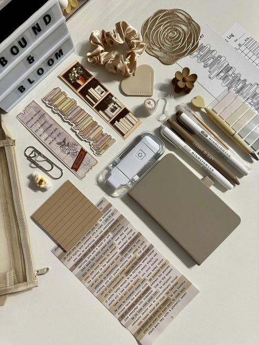 Deluxe Beige Bookish Bundle | Aesthetic Book Lover Gift with Stationery & Accessories