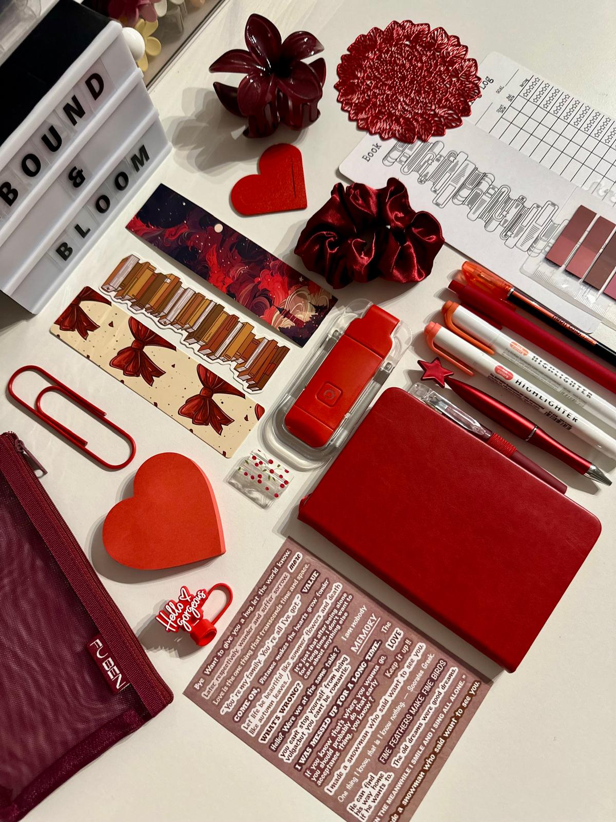 Deluxe Red Bookish Bundle | Aesthetic Book Lover Gift with Stationery & Accessories