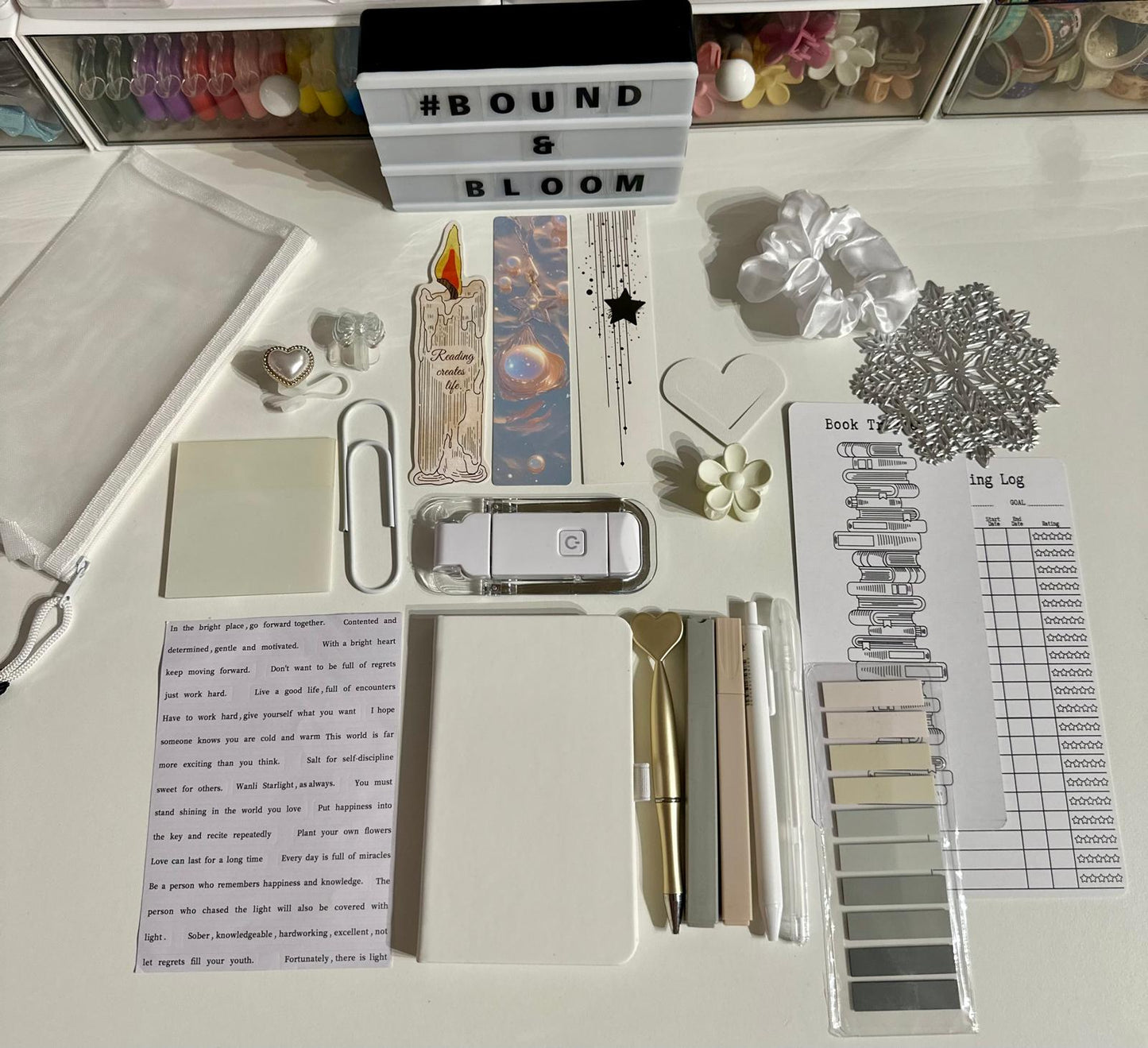 Deluxe White Bookish Bundle | Aesthetic Book Lover Gift with Stationery & Accessories