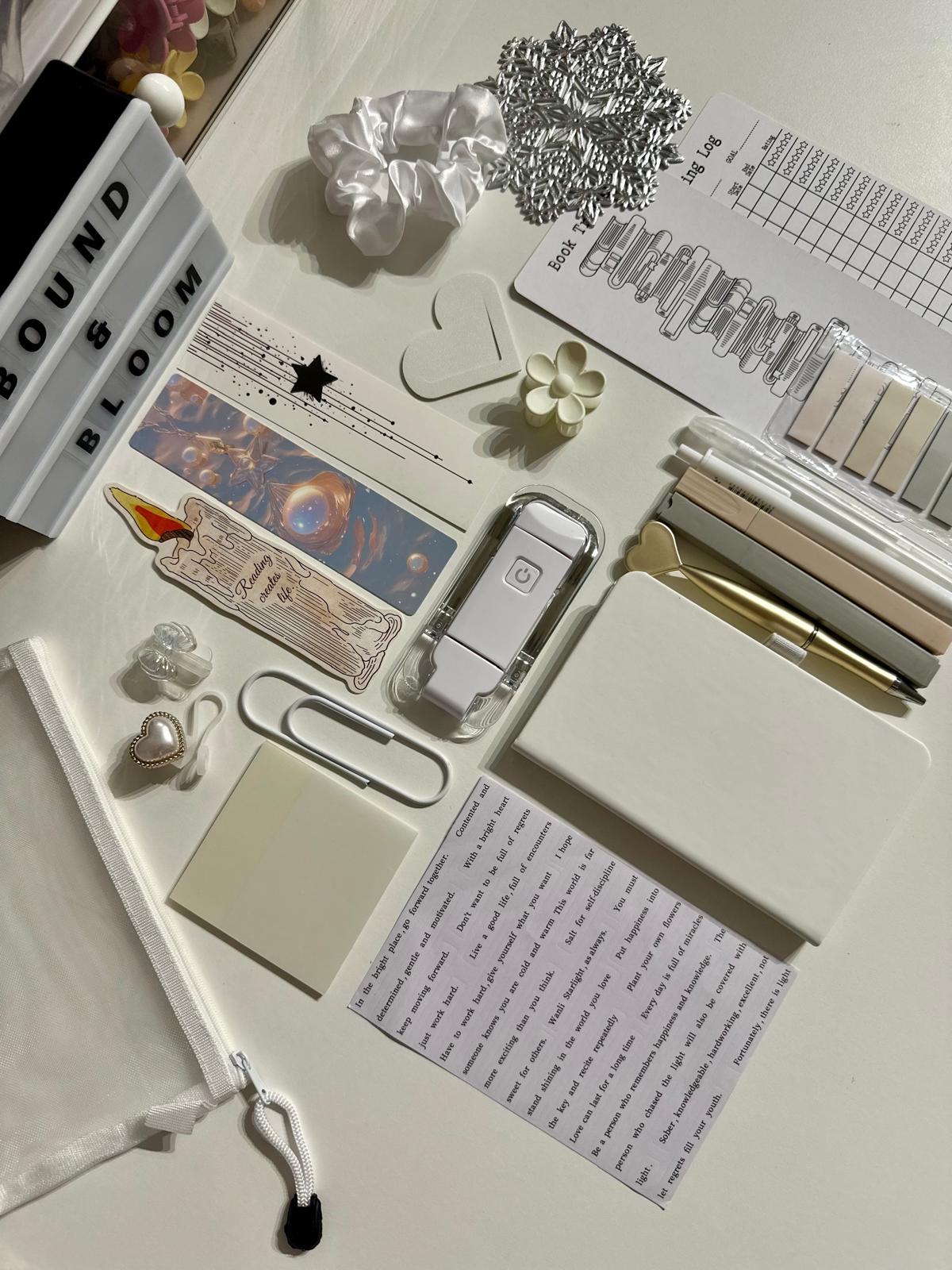 Deluxe White Bookish Bundle | Aesthetic Book Lover Gift with Stationery & Accessories