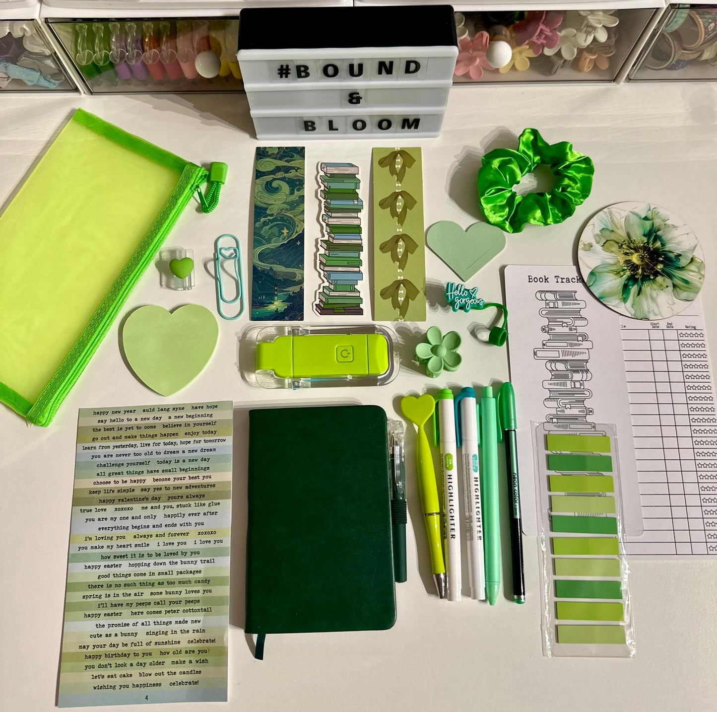 Deluxe Green Bookish Bundle | Aesthetic Book Lover Gift with Stationery & Accessories