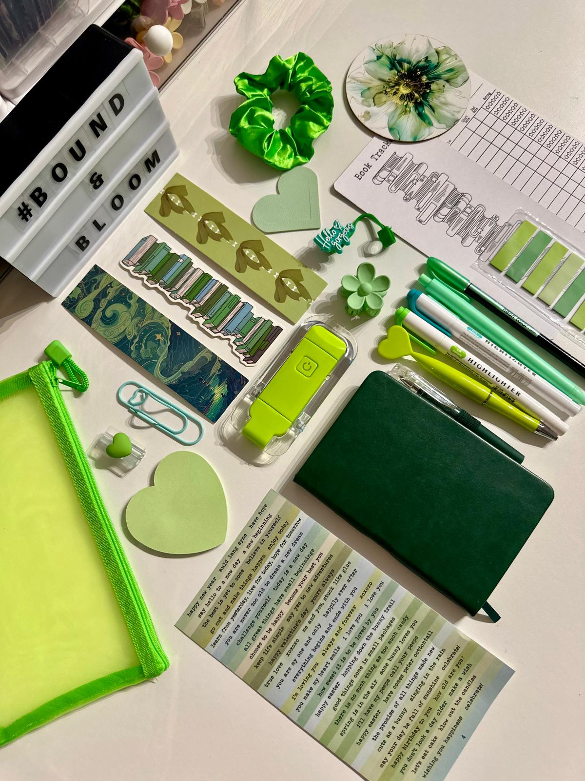 Deluxe Green Bookish Bundle | Aesthetic Book Lover Gift with Stationery & Accessories