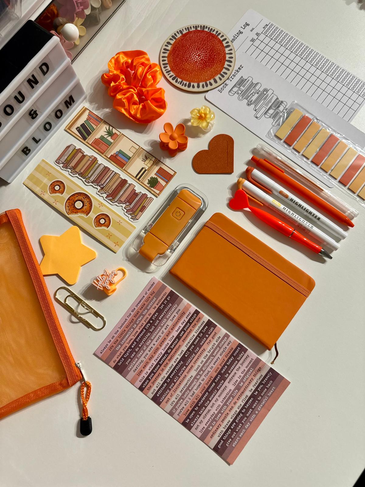 Deluxe Orange Bookish Bundle | Aesthetic Book Lover Gift with Stationery & Accessories