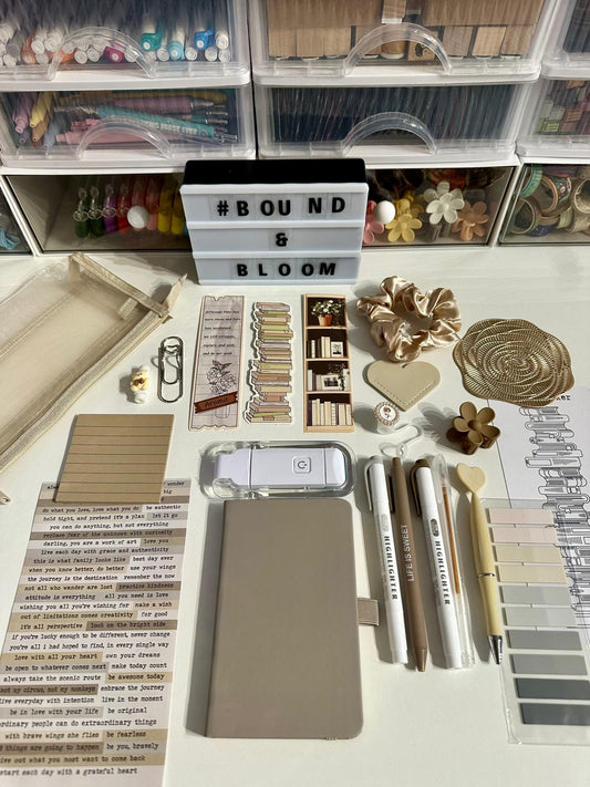 Deluxe Beige Bookish Bundle | Aesthetic Book Lover Gift with Stationery & Accessories